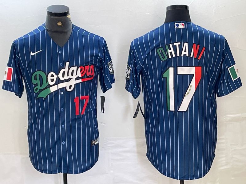 Men Los Angeles Dodgers #17 Ohtani Blue Stripe Nike Game MLB Jersey style 28->pittsburgh pirates->MLB Jersey